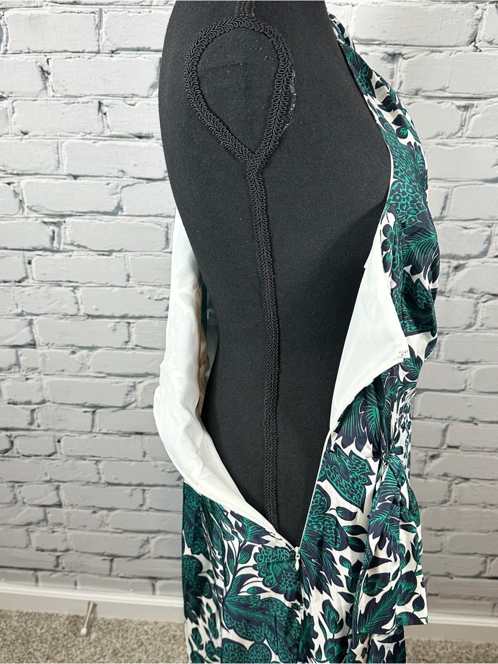 J. Crew Silky One Shoulder Ruffle Hem Dress Size 24 Emerald Navy Floral Formal - Picture 7 of 16